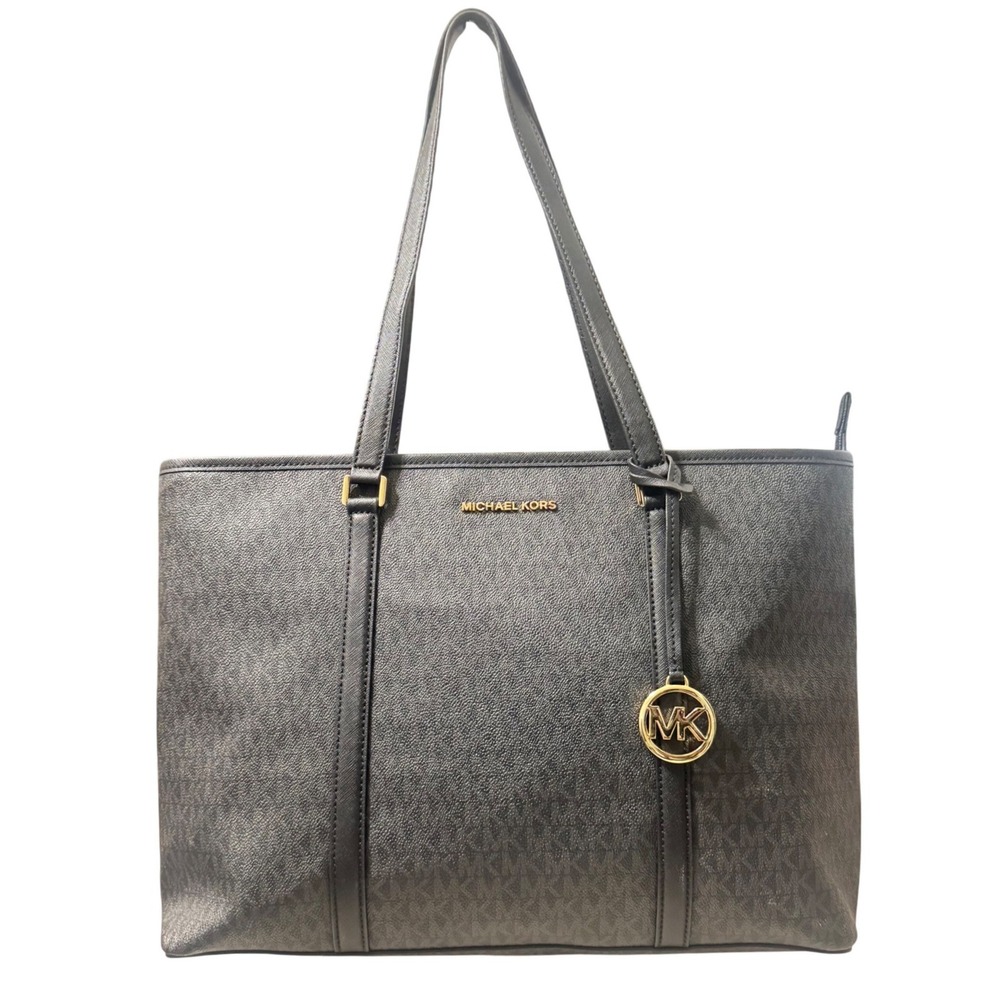 Michael Kors Sady Laptop Tote Womens Large Black Excellent Monogram Zip Bag